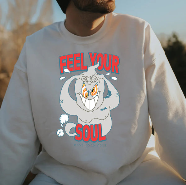 Feel Your Soul Graphic Print Men's Crew Neck Sweatshirt