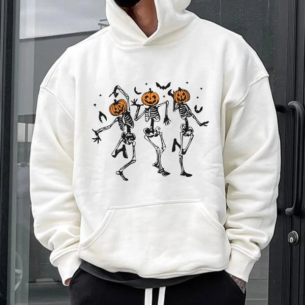 Dancing Pumpkin Skeleton Graphic Print Men's Hoodie Sweatshirt