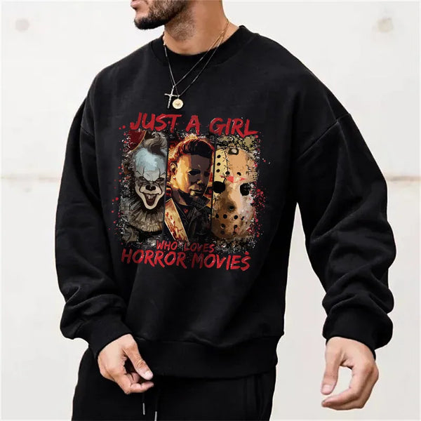 Horror Movie Print Casual Men's Crew Neck Sweatshirt