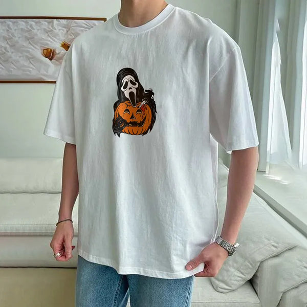 Skeleton and Pumpkin Print Men's Short Sleeve T-Shirt