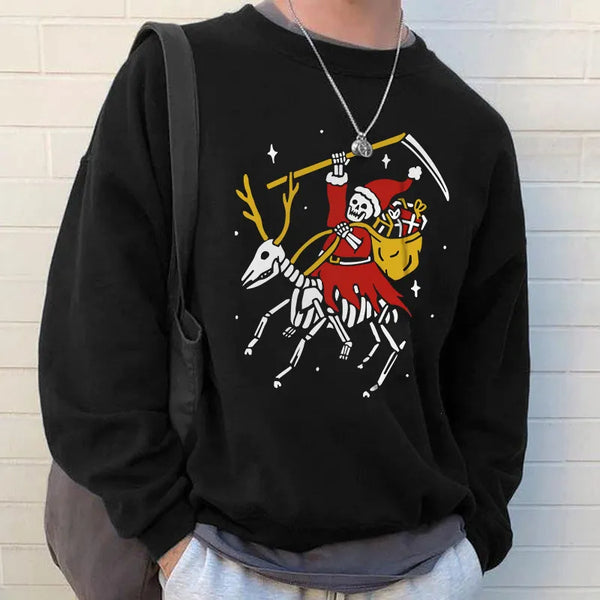 Skull Santa Men's Funny Casual Pullover Sweatshirt