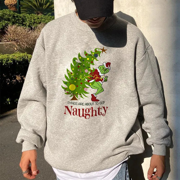 Grinch and Christmas Tree Men's Funny Casual Pullover Sweatshirt