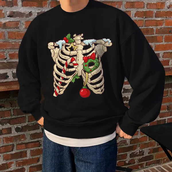 Christmas Skeleton Print Men's Funny Casual Pullover Sweatshirt