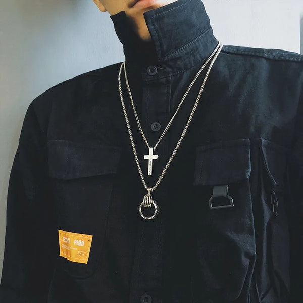 Hip Hop Skull and Cross Personality Men's Necklace Set