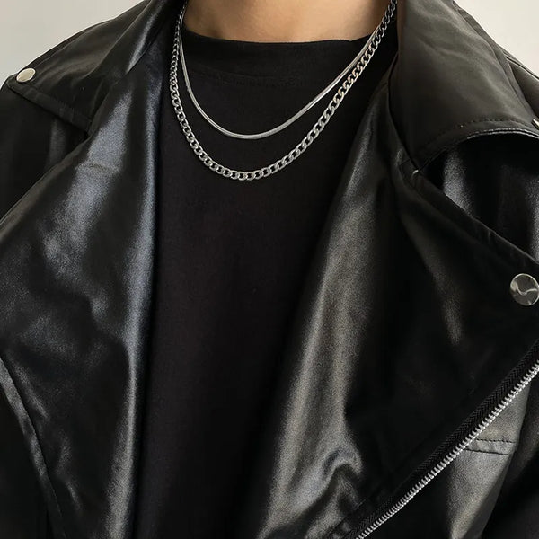 Hip Hop Simple Double Chain Personality Men's Necklace