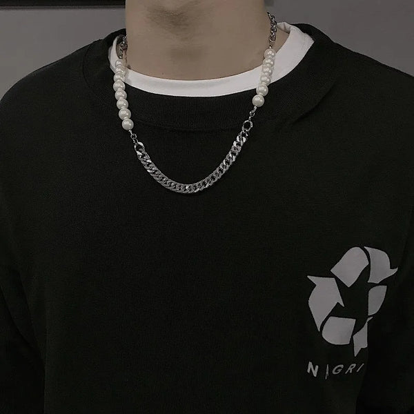 Hip Hop Pearl Stitching Personality Men's Necklace