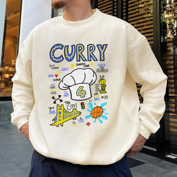 2023 "Curry" Hand Drawn Graphic Print Men's Crew Neck Sweatshirt