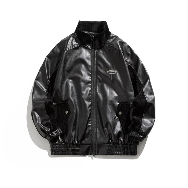 Vintage Patchwork Stand Collar Men‘s Faux Leather Jacket