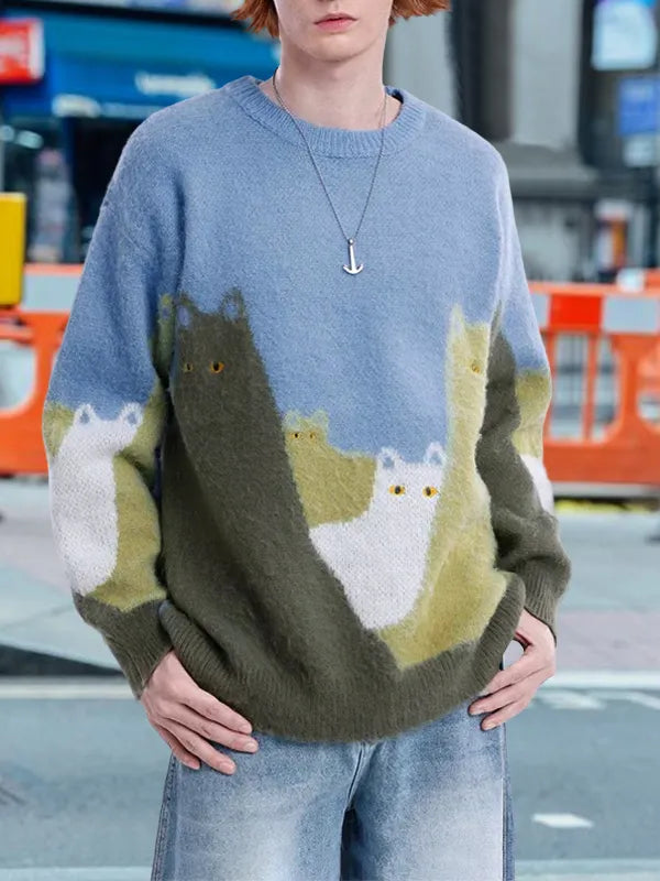 Kitty Color Block Men's Sweater