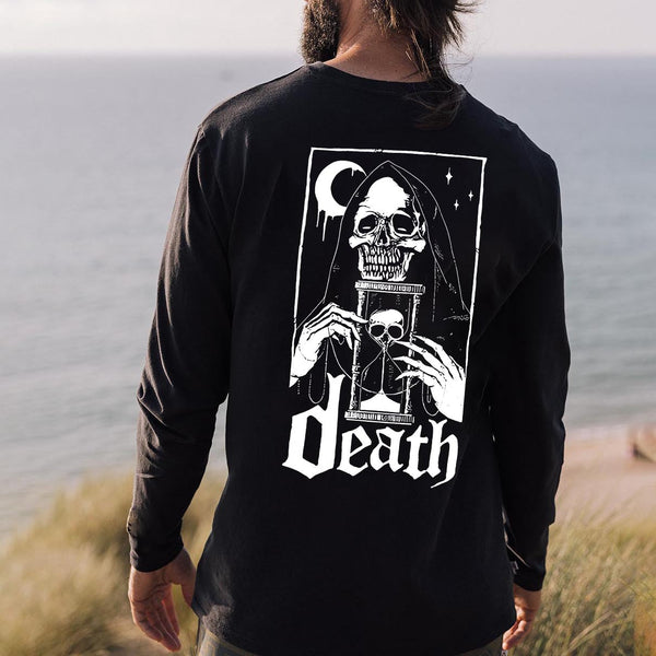 Skull Print Long Sleeve Cotton T-Shirt