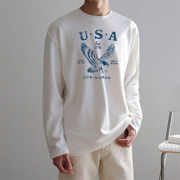 USA Eagle Print Men's Loose Long Sleeve T-Shirts