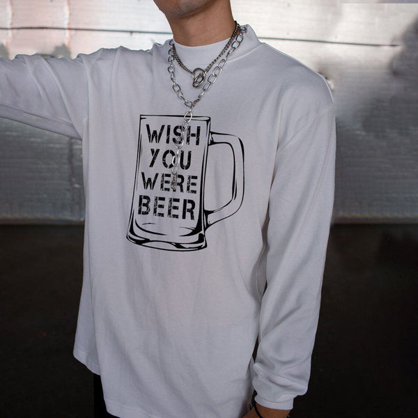 "WISH YOU WERE BEER" Men's Casual Long Sleeve T-Shirts