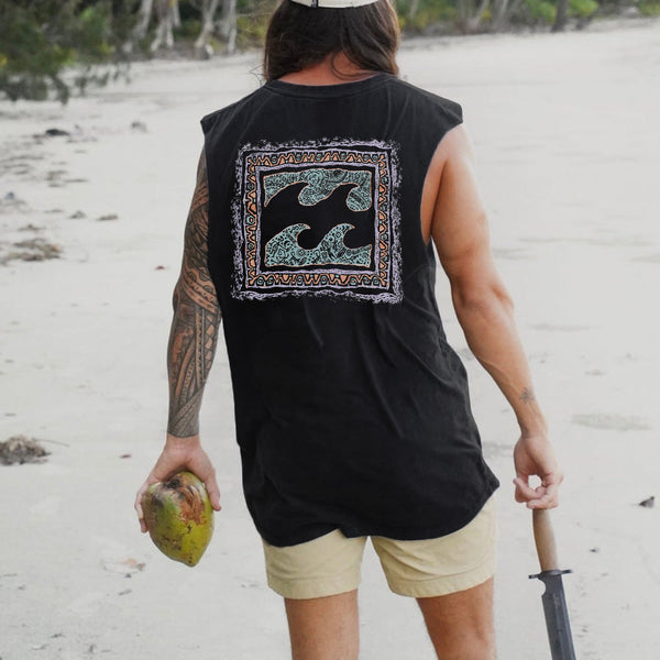 Retro Waves Printed Summer Men's Sleeveless T-Shirts