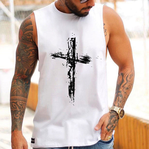 Trend Personality Cross Easter Print Sleeveless T-Shirts