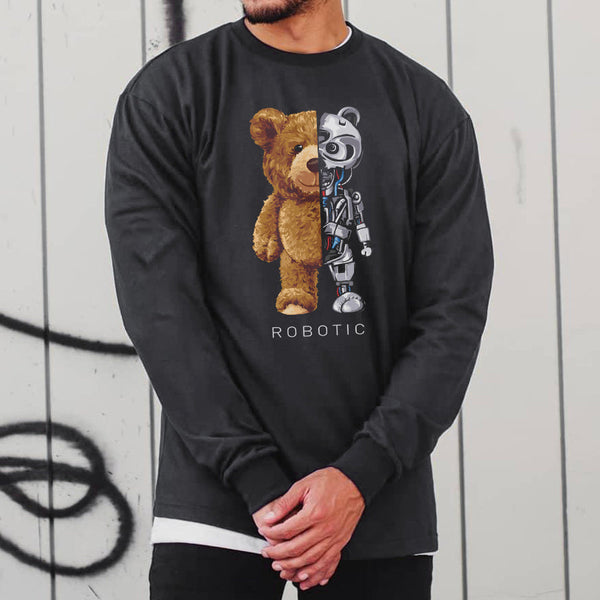 Teddy Bear Robot Graphic Print Men's Long Sleeve T-Shirt