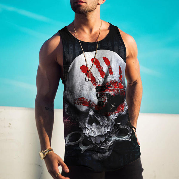 Street Trend Personalized Palm Print Skull Print Casual Vest