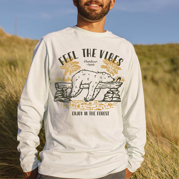 "FEEL THE VIBES" Men's Casual Long Sleeve T-Shirt